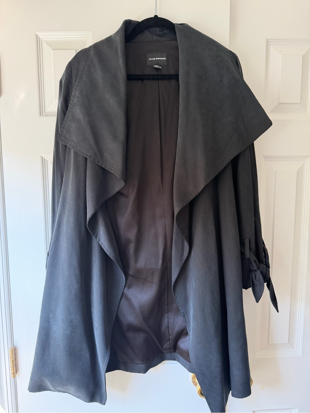 Club Monaco Black Draped Open-Front Trench Coat